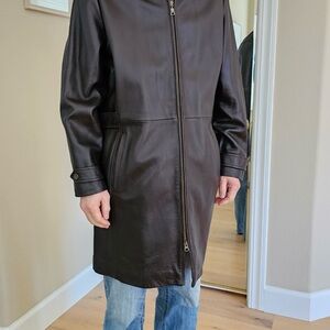 Eddie Bauer Brown Trench Coat with Stand-Up Collar and Relaxed Fit